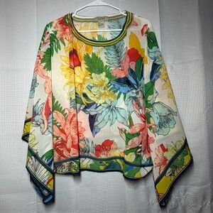 Flying Tomato Poncho Top Medium Multicolor Floral Kaftan Style IT10514